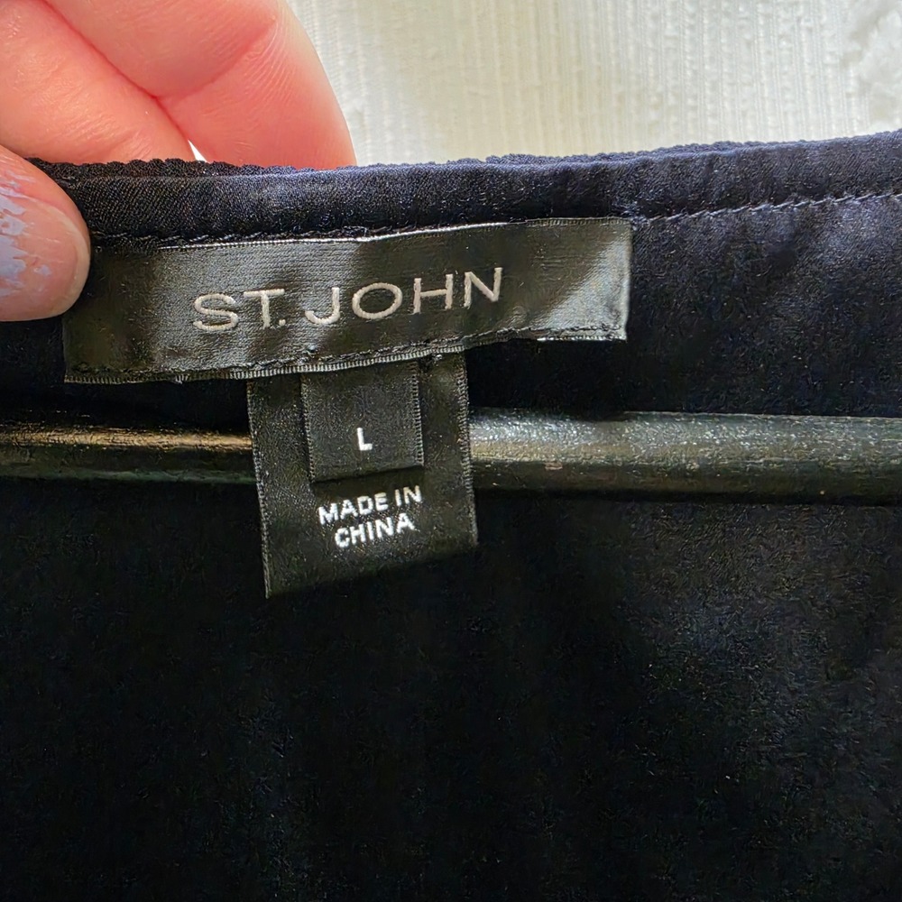 St John Navy Blue Ruffle Front Silk Chiffon Sleeveless Blouse Top Large - Picture 2 of 7